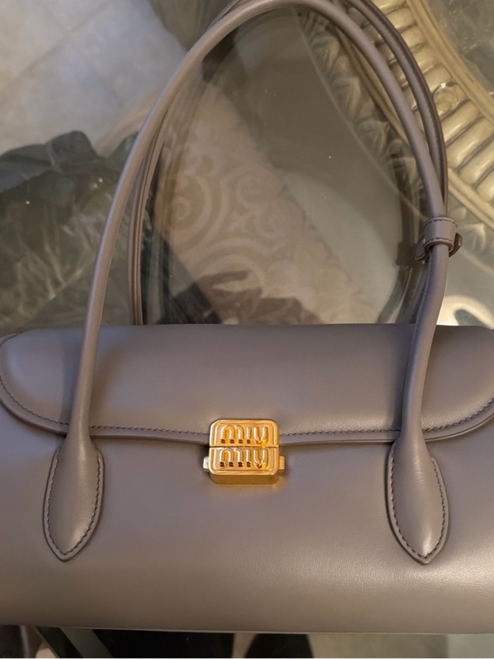 Miu Miu Slate Gray Leather Shoulder Bag with Gold Hardware